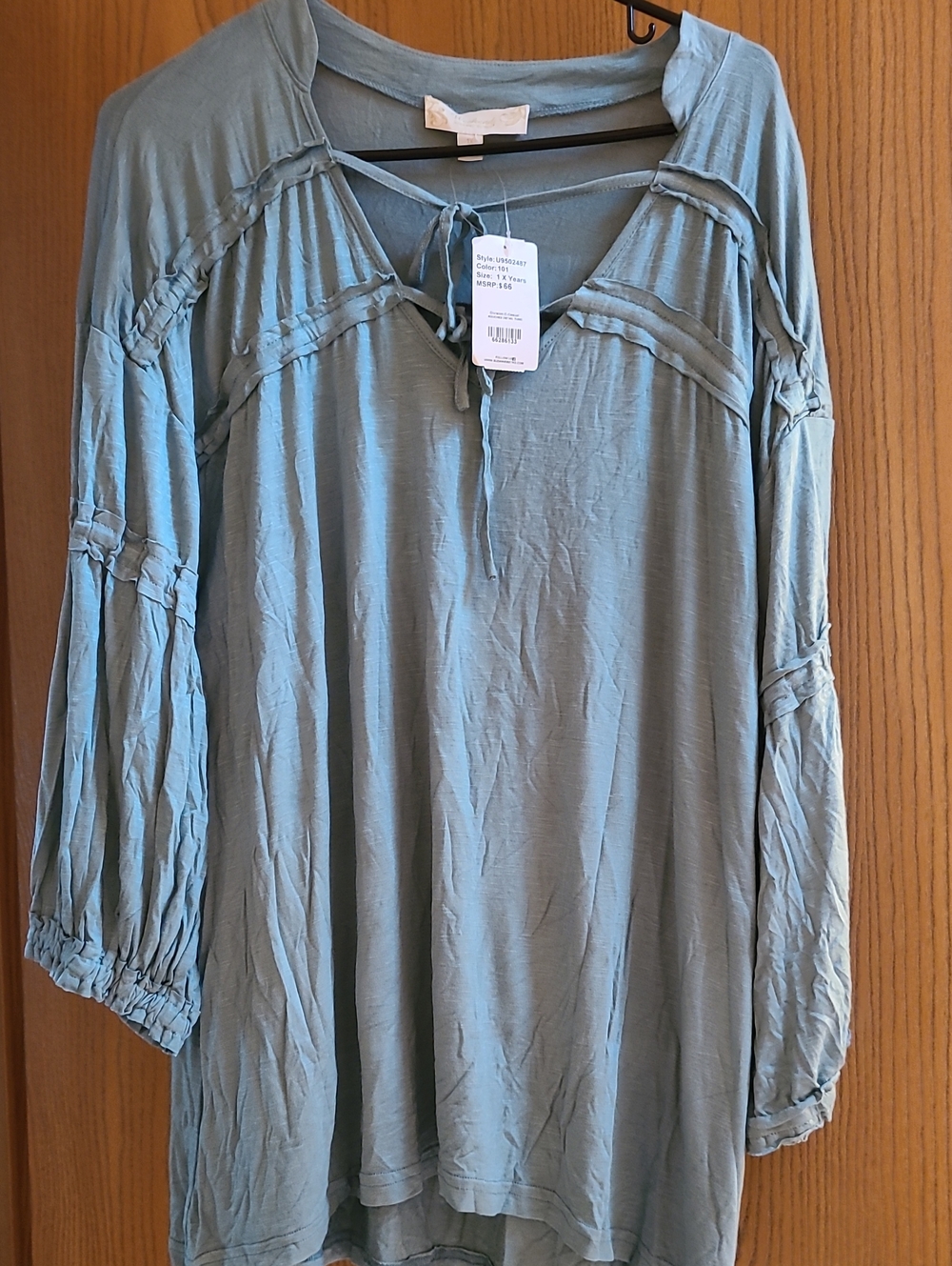 Suzanne Betro Sage Blue Boho Tie-Front Tunic